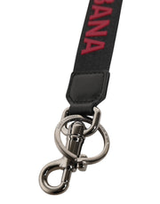 Dolce & Gabbana Black Red DG Logo Polyester Silver Men Keychain Keyring