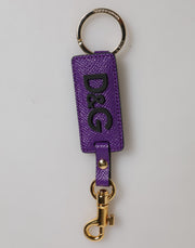 Dolce & Gabbana Purple DG Logo Leather Gold Tone Metal Keyring Keychain