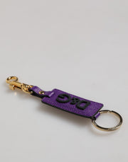 Dolce & Gabbana Purple DG Logo Leather Gold Tone Metal Keyring Keychain