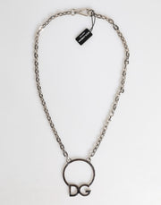Dolce & Gabbana Silver Tone Brass Chain DG Logo Pendant Men Necklace