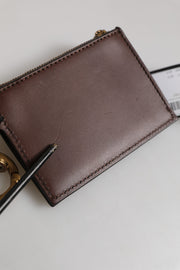 Dolce & Gabbana Brown Calf Leather Zip Logo Keyring Coin Purse Men Wallet