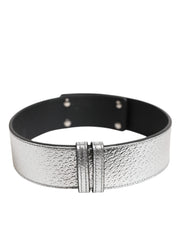 Dolce & Gabbana Silver Textured Leather Gold Tone Metal Neckband