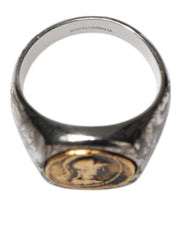 Dolce & Gabbana Silver Tone Engraved Two Color Real Brass Ring