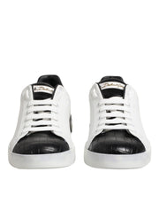 Dolce & Gabbana White Black Leather Portofino Sneaker Shoes