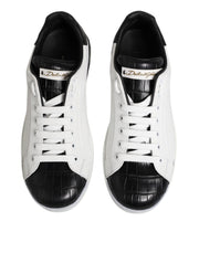 Dolce & Gabbana White Black Leather Portofino Sneaker Shoes