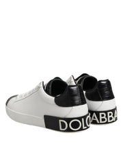 Dolce & Gabbana White Black Leather Portofino Sneaker Shoes