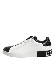 Dolce & Gabbana White Black Leather Portofino Sneaker Shoes