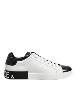 Dolce & Gabbana White Black Leather Portofino Sneaker Shoes