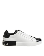 Dolce & Gabbana White Black Leather Portofino Sneaker Shoes