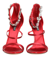 Dolce & Gabbana Red Satin Crystals Keira Sandals Heels Shoes
