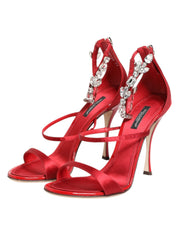 Dolce & Gabbana Red Satin Crystals Keira Sandals Heels Shoes