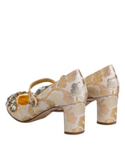 Dolce & Gabbana Gold Jacquard Crystal Mary Janes Pumps Shoes