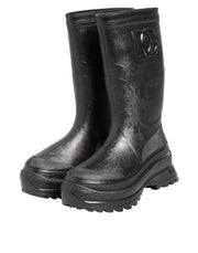 Dolce & Gabbana Metallic Black Pull On Rain Boots Men Shoes