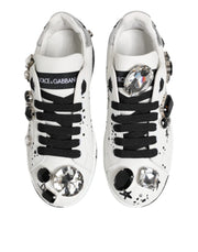 Dolce & Gabbana White Portofino Crystal Sneakers  Shoes