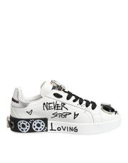 Dolce & Gabbana White Portofino Crystal Sneakers  Shoes