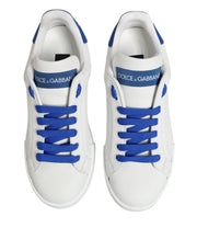 Dolce & Gabbana White Blue Leather Low Top Sneakers Shoes