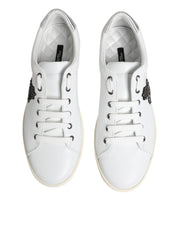 Dolce & Gabbana White Crown Bee Leather Low Top Sneakers Shoes
