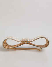 Dolce & Gabbana Gold Tone Brass Bow Crystal FauxPearl Embellished Brooch