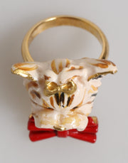 Dolce & Gabbana Gold Brass Resin Beige Dog Pet Accessory Ring