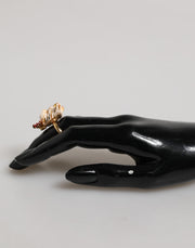 Dolce & Gabbana Gold Brass Resin Beige Dog Pet Accessory Ring