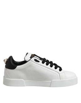 Dolce & Gabbana White Leather Portofino Lace Up Sneakers Shoes
