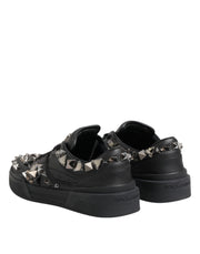 Dolce & Gabbana Black Leather Studded Low Top Sneakers Shoes