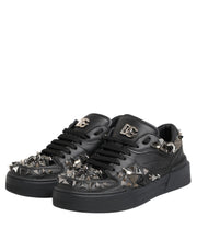 Dolce & Gabbana Black Leather Studded Low Top Sneakers Shoes