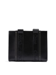 Chloé Black Woody Embroidered Logo Leather Medium Tote Bag