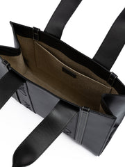 Chloé Black Woody Embroidered Logo Leather Medium Tote Bag