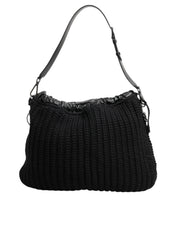 Dolce & Gabbana Black Cashmere Knitted Leather Shoulder Women Borse Bag