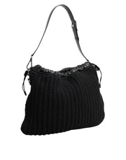 Dolce & Gabbana Black Cashmere Knitted Leather Shoulder Women Borse Bag