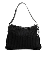 Dolce & Gabbana Black Cashmere Knitted Leather Shoulder Women Borse Bag