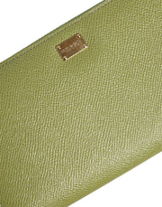 Dolce & Gabbana Green Leather Logo Plaque Zip Around Continenta Wallet