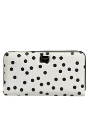 Dolce & Gabbana White Black Dotted Leather Zip Around Continental Wallet