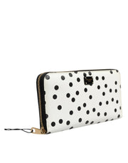 Dolce & Gabbana White Black Dotted Leather Zip Around Continental Wallet