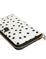 Dolce & Gabbana White Black Dotted Leather Zip Around Continental Wallet