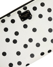 Dolce & Gabbana White Black Dotted Leather Zip Around Continental Wallet