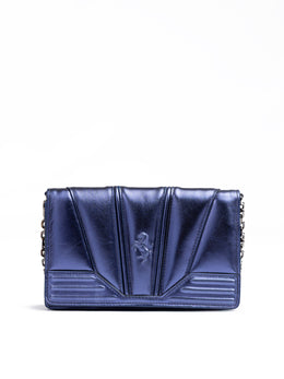 Ferrari Metal blue GT patent leather bag with chain