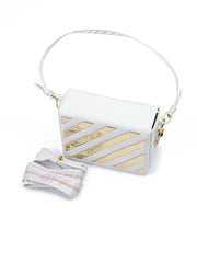 Off-White White/Gold  Metallic Stripe Crossbody Bag