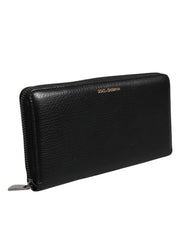 Dolce & Gabbana Black Calfskin Leather Logo Zip Around Continental Wallet