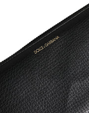 Dolce & Gabbana Black Calfskin Leather Logo Zip Around Continental Wallet