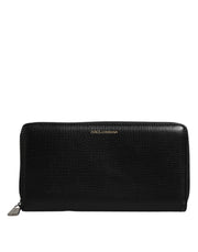Dolce & Gabbana Black Calfskin Leather Logo Zip Around Continental Wallet