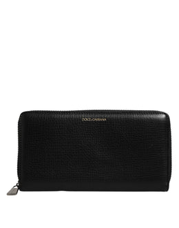 Dolce & Gabbana Black Calfskin Leather Logo Zip Around Continental Wallet
