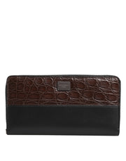 Dolce & Gabbana Black Brown Exotic Leather Men Continental Clutch Wallet