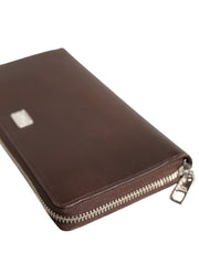 Dolce & Gabbana Brown Calfskin Leather Logo Zip Around Continental Wallet