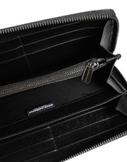 Dolce & Gabbana Black Gray Leopard Leather Zip Around Continental Wallet