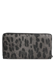 Dolce & Gabbana Black Gray Leopard Leather Zip Around Continental Wallet