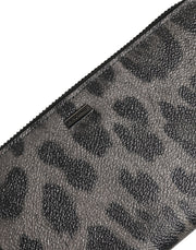 Dolce & Gabbana Black Gray Leopard Leather Zip Around Continental Wallet