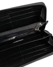 Dolce & Gabbana Black Gray Leopard Leather Zip Around Continental Wallet