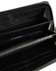 Dolce & Gabbana Black Leather #DGFAMILY Zipper Continental Mens Wallet